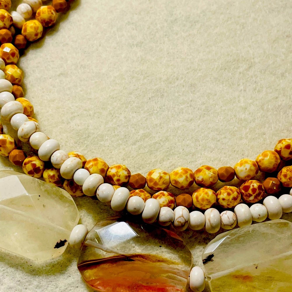 Handmade cream and mustard necklace